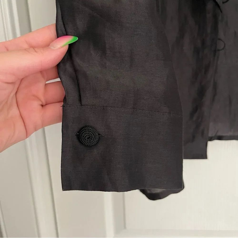 Lightweight Black Button Up Ruffled Blouse - Picture 5 of 7
